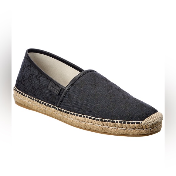 Gucci Men’s GG Canvas Leather Espadrilles Navy Made in Spain Excellent Condition
